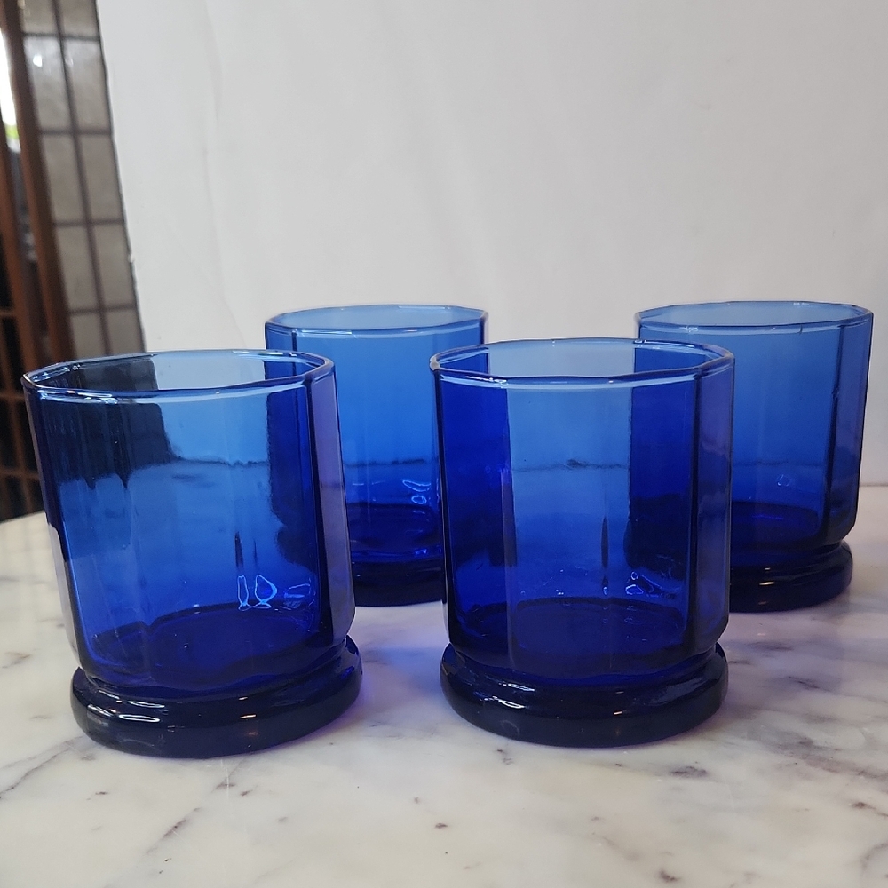 Anchor Hocking | Essex 10 Panel Cobalt Blue Glasses| Vintage (4)